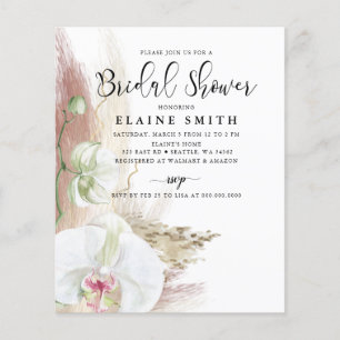 Budget Boho Pampas Orchid Bridal Shower Invitation