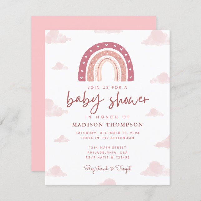Budget Boho Pastel Pink Rainbow Baby Shower (Front/Back)
