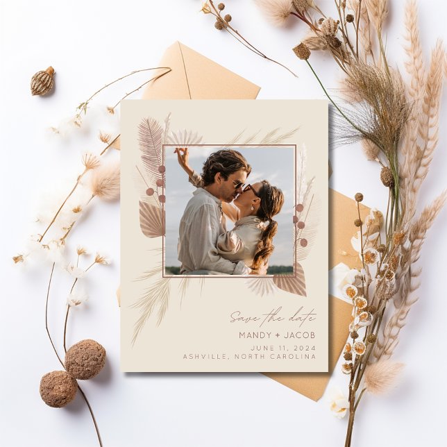 Budget Boho Photo Wedding Save the Date Announcement Postcard (Budget Boho Photo Wedding Save the Date)