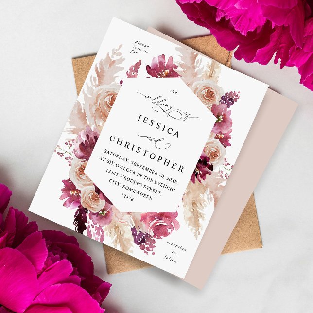 Budget Boho Pink Pampas Grass Floral Wedding Beige (Creator Uploaded)