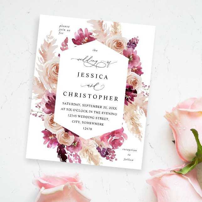 Budget Boho Pink Pampas Grass Floral Wedding Flyer (Creator Uploaded)