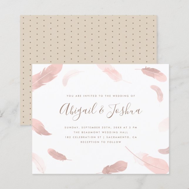 Budget Boho Pink Watercolor Feathers Wedding (Front/Back)