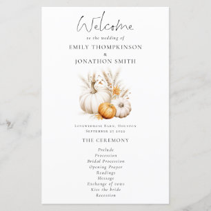 Budget Boho Pumpkins Pampas Wedding Program