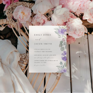 Budget Boho Purple Eucalyptus Wedding Invitation