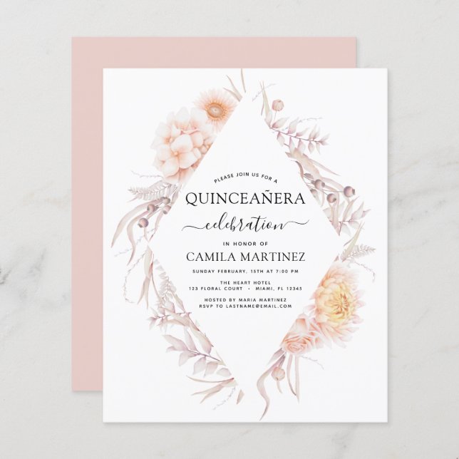 Budget Boho Quinceañera Dusty Pink15th Birthday (Front/Back)