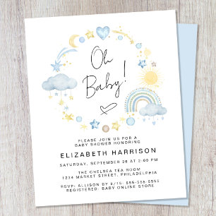 Budget Boho Rainbow Baby Boy Shower Invitation