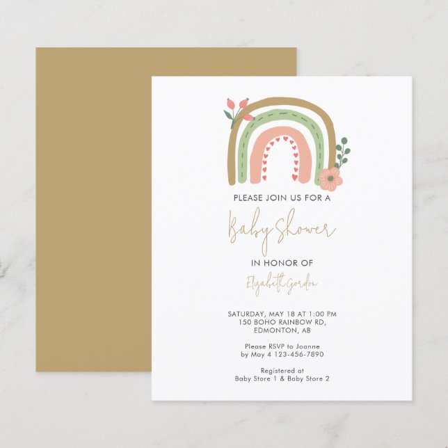 Budget Boho Rainbow Baby Shower Flowers Earth (Front/Back)