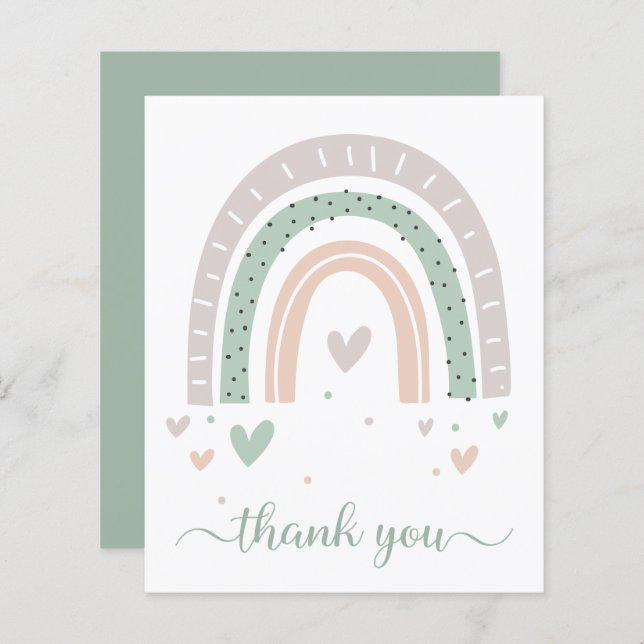Budget Boho Rainbow Sage Green Thank You Card (Front/Back)