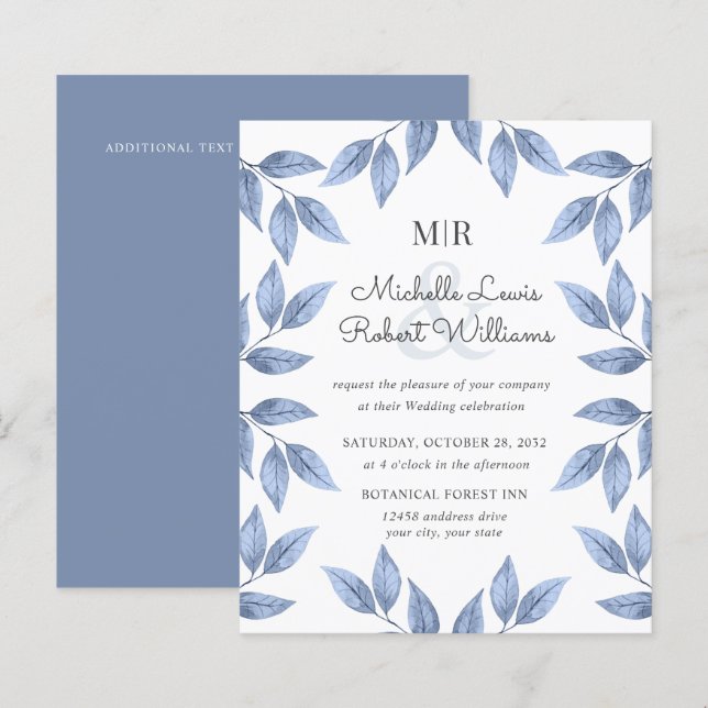 BUDGET Boho Rustic Dusty Blue leaves wedding (Front/Back)