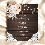 Budget Boho Rustic Neutral Flowers Wedding Flyer<br><div class="desc">Boho rustic wedding invitation features string lights,  neutral flowers and pampa grass on a wood background.</div>