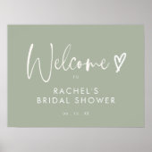 BUDGET Boho Sage Green Heart Script Bridal Shower Poster (Front)