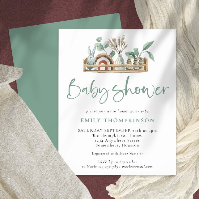 Budget Boho Shelf Toys Sage Baby Shower Invite (Creator Uploaded)