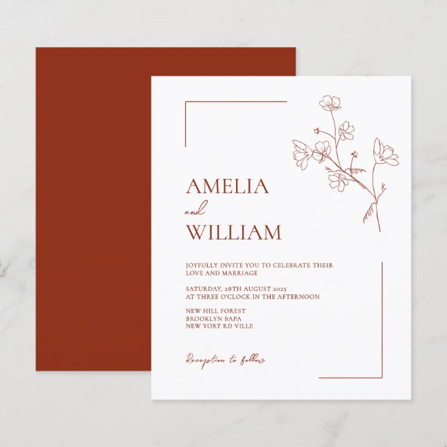 BUDGET Boho Sienna Terracotta Floral Wedding (Front/Back)