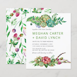 Budget Boho Succulent Cactus Wedding Invitation