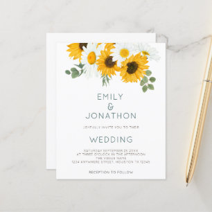 Budget Boho Sunflowers Foliage Wedding Invitation