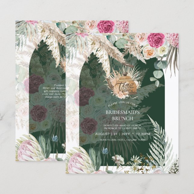 BUDGET Boho TEA PARTY Pampas Grass Bridal Shower (Front/Back)