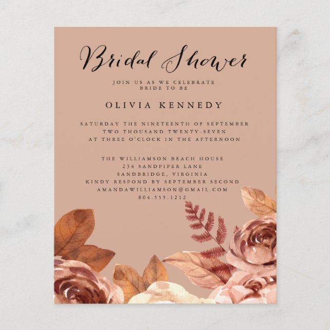 Budget  Boho Terra-Cotta Botanical Bridal Shower  Flyer (Front)