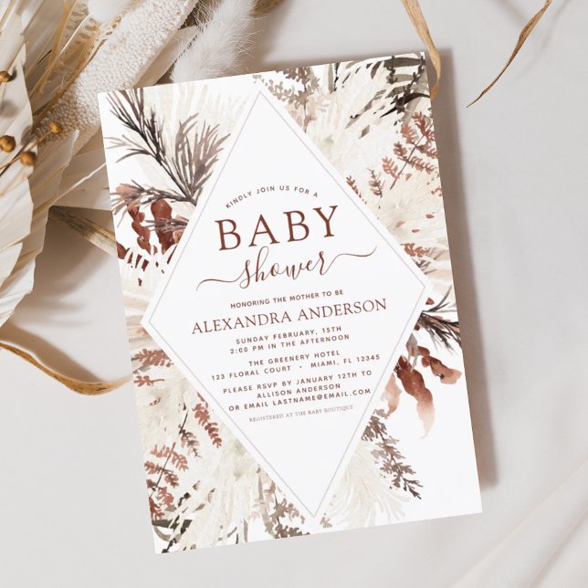 Budget Boho Terracotta Pampas Grass Baby Shower Fl Flyer (Creator Uploaded)
