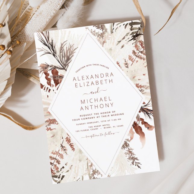 Budget Boho Terracotta Pampas Grass Beige Wedding Flyer (Creator Uploaded)
