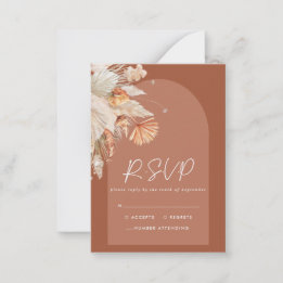 budget boho terracotta pampas wedding RSVP reply Card