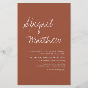Budget Boho Terracotta Simple Wedding Invitation 