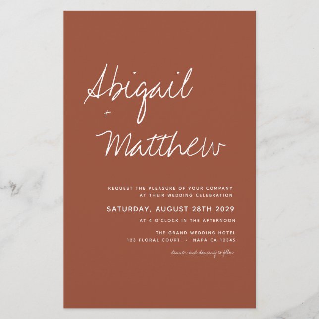 Budget Boho Terracotta Simple Wedding Invitation  (Front)