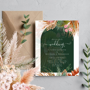 Budget Boho Tropical Pampas Green Wedding Invites Flyer