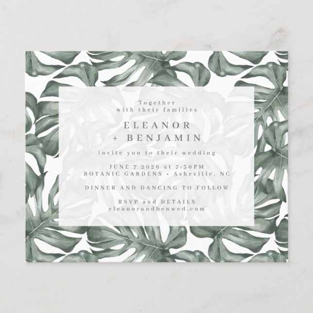Budget Boho Watercolor Monstera Wedding Invite (Front)