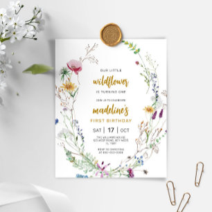 Budget Boho Wildflower 1st Birthday Invitation
