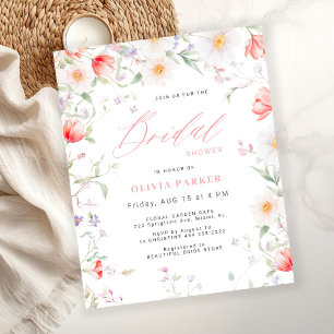 Budget boho wildflower bridal shower invitation