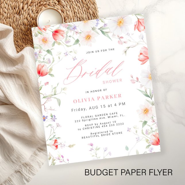 Budget boho wildflower bridal shower invitation flyer (Creator Uploaded)