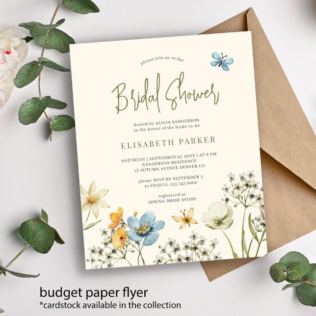 Budget boho wildflower bridal shower invitation flyer (Creator Uploaded)