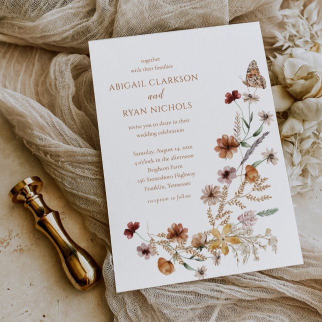 Budget Boho Wildflower Floral Butterfly Wedding Invitation (Creator Uploaded)