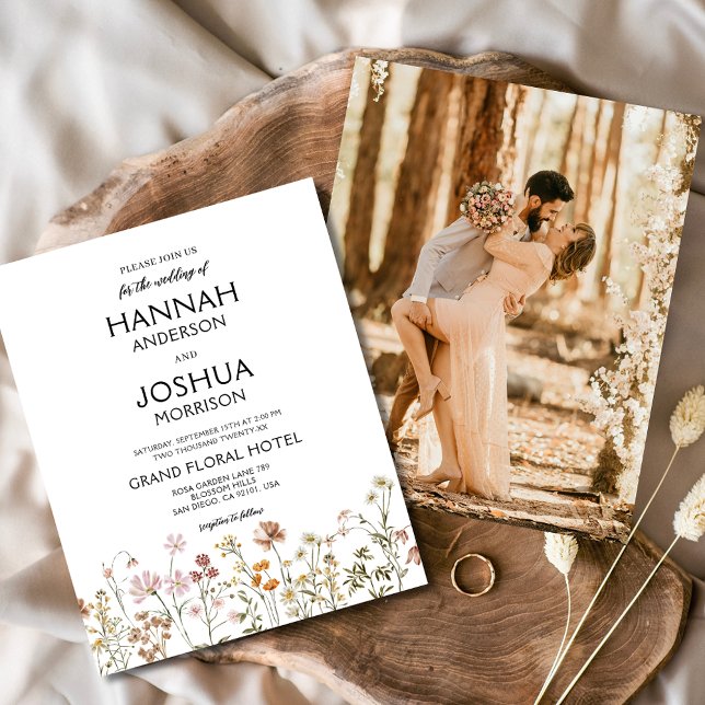 Budget Boho Wildflower Photo Wedding Invitation (Creator Uploaded)