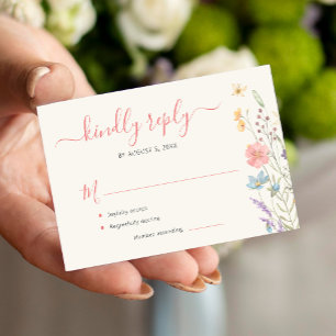 Budget boho wildflower wedding RSVP  Card