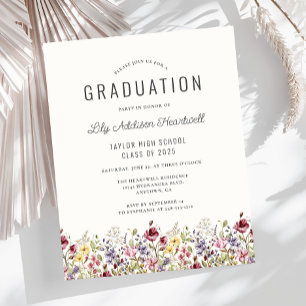 Budget Boho Wildflowers Ivory Grad Party Invite