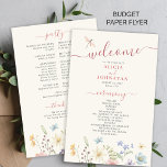 Budget boho wildflowers wedding program flyer<br><div class="desc">Modern rustic bohemian watercolor floral botanical flowers dusty rose pink bouquets chic spring summer garden elegant custom cream ivory wedding program PAPER FLYER (advertising type of paper) template with a trendy hand written calligraphy script in a pastel delicate colour palette. Easy to personalise it with your details on both sides!...</div>