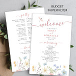 Budget boho wildflowers wedding program flyer<br><div class="desc">Modern rustic bohemian watercolor floral botanical flowers dusty rose pink bouquets chic spring summer garden elegant custom white wedding program PAPER FLYER (advertising type of paper) template with a trendy hand written calligraphy script in a pastel delicate colour palette. Easy to personalise it with your details on both sides! PLEASE...</div>