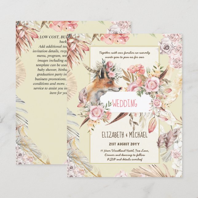 BUDGET Boho Woodland FOX Floral Wedding Modern (Front/Back)