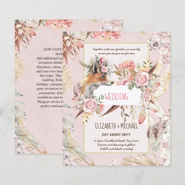 BUDGET Boho Woodland FOX Floral Wedding Modern (Front/Back)