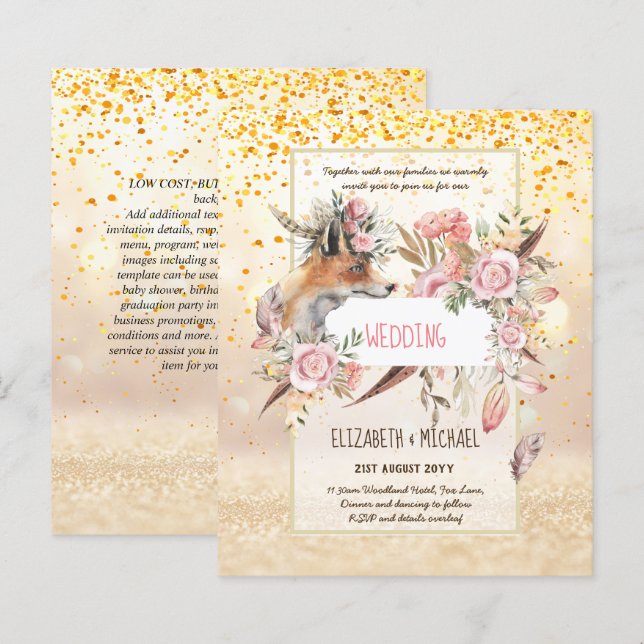 BUDGET Boho Woodland FOX Floral Wedding Modern (Front/Back)