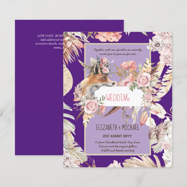 BUDGET Boho Woodland FOX Floral Wedding Modern (Front/Back)