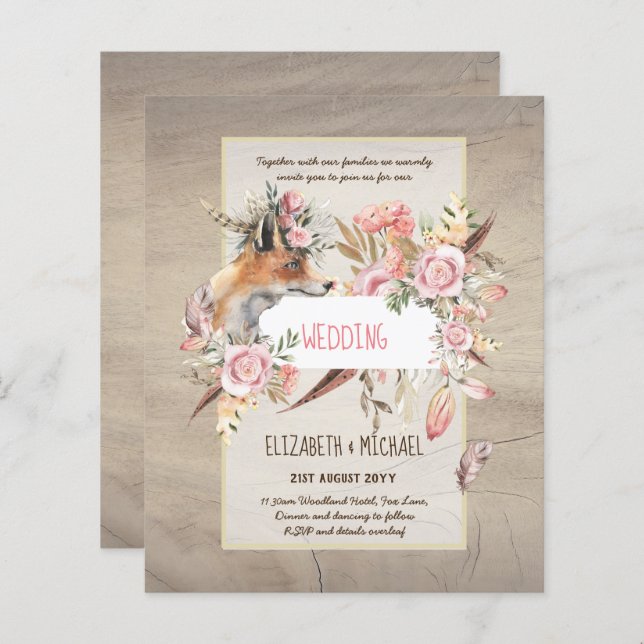 BUDGET Boho Woodland FOX Floral Wedding Modern (Front/Back)