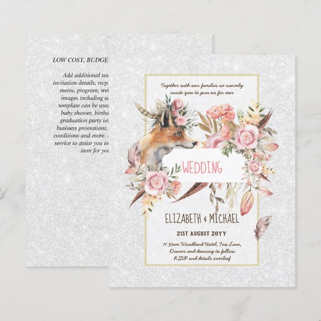 BUDGET Boho Woodland FOX Floral Wedding Modern (Front/Back)
