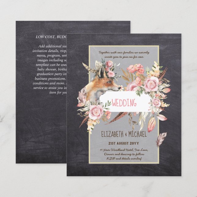 BUDGET Boho Woodland FOX Floral Wedding Modern (Front/Back)