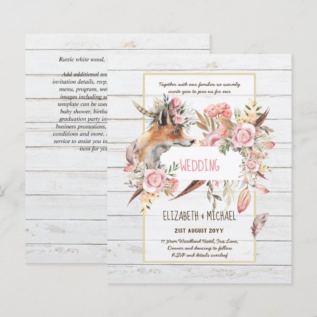 BUDGET Boho Woodland FOX Floral Wedding Modern (Front/Back)