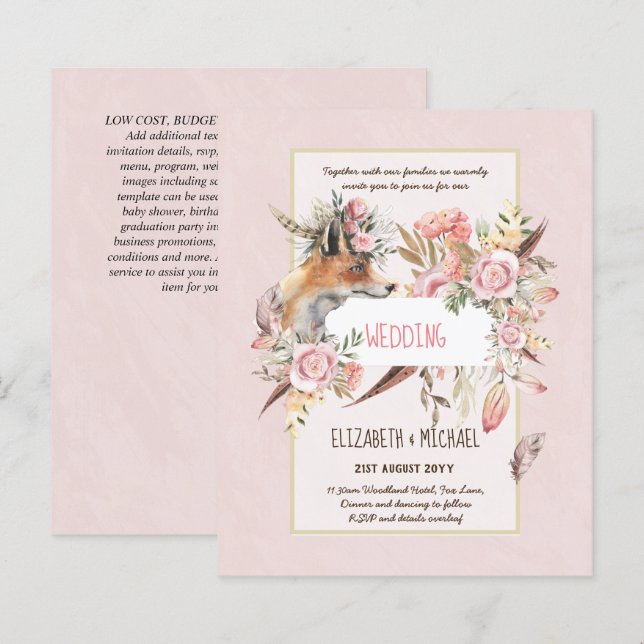 BUDGET Boho Woodland FOX Floral Wedding Modern (Front/Back)