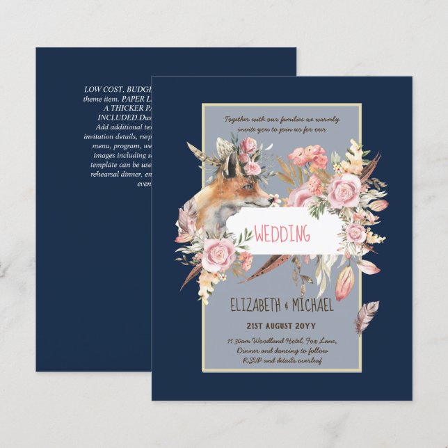 BUDGET Boho Woodland FOX Floral Wedding Modern (Front/Back)