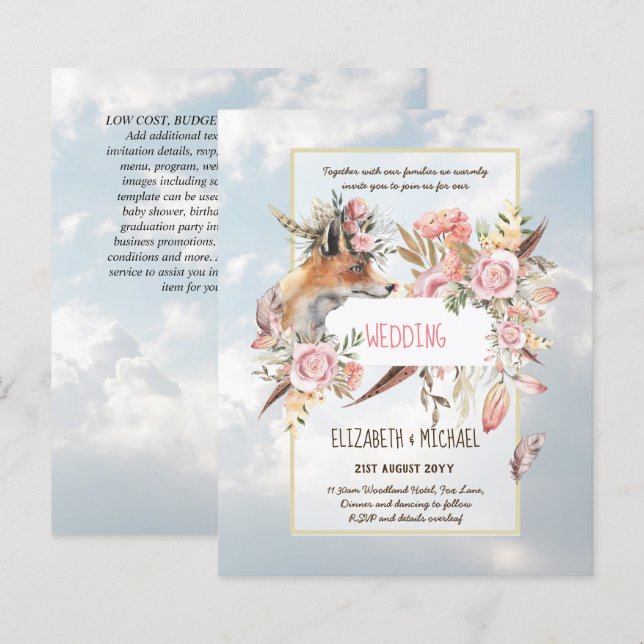 BUDGET Boho Woodland FOX Floral Wedding Modern (Front/Back)