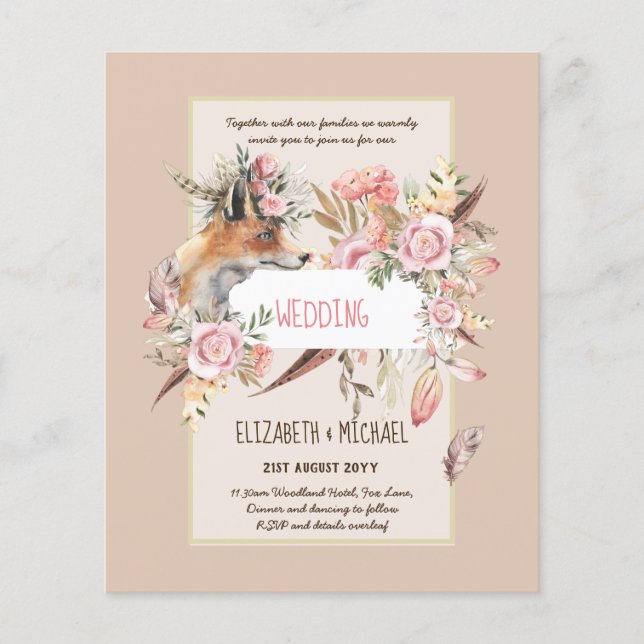 BUDGET Boho Woodland FOX Floral Wedding Modern Flyer (Front)